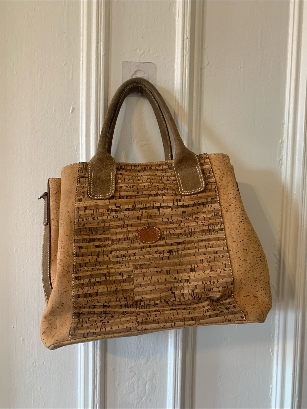 Real Natural Cork Tote Bag with Brown Handles